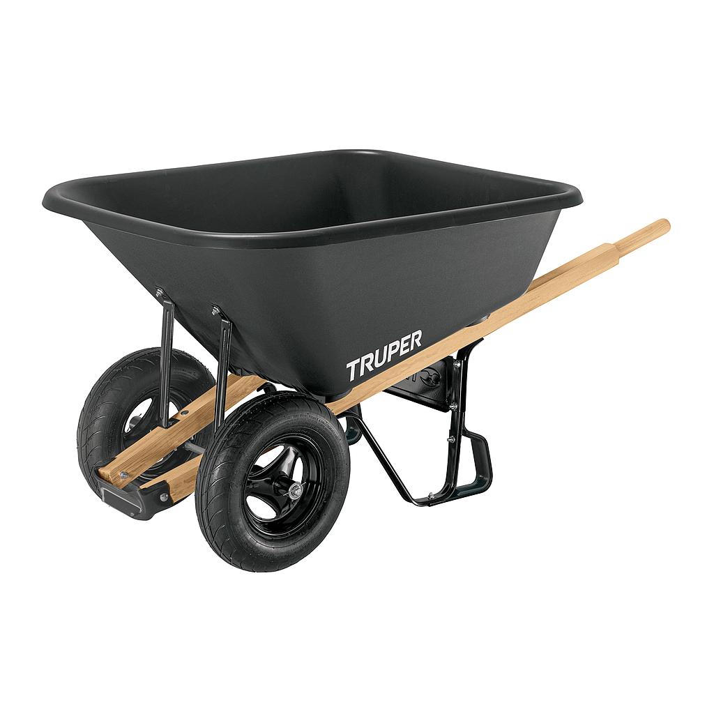 CARRETILLA C/PLASTICA 8 FT3 DOBLE LLANTA NEUMATICA BASTIDOR DE MADERA .