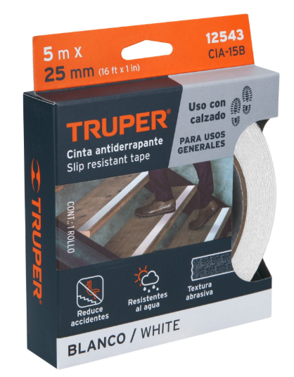 ROLLO DE 5M DE CINTA ANTIDERRAPANTE BLANCA 25MM CON ABRASIVO