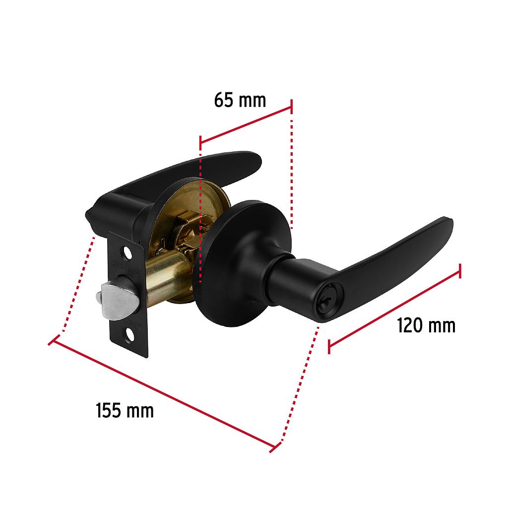 CERRADURA MANIJA 'TURÍN' P/RECÁMARA, NEGRO, CILINDRO LATÓN