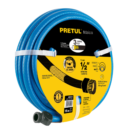 MANGUERA 15 M, 1/2 REFORZADA, C/CONEXIONES PLASTICAS