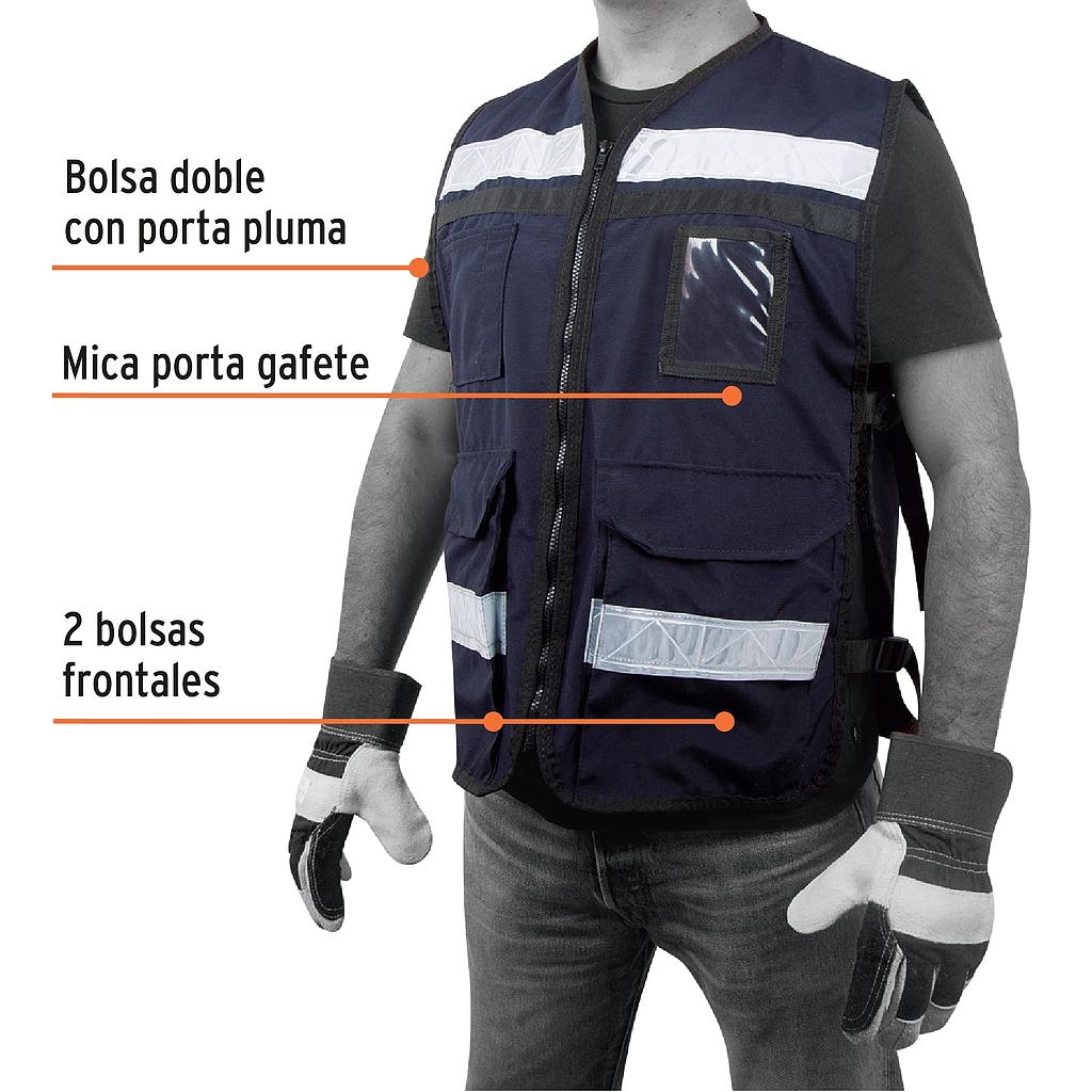 CHALECO BRIGADISTA CON CINTAS REFLEJANTES, AZUL MARINO