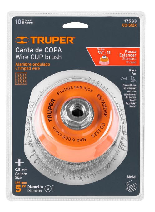 CARDA COPA 5" ALAMBRE ONDULADO GRUESO, eje 5/8"-11