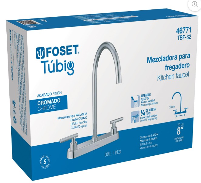 Mezcladora para fregadero, manerales palanca, cromo, Tubig