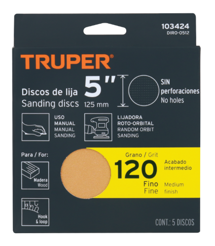 Paquete c/5 discos de lija 5" grano 120, ciegos